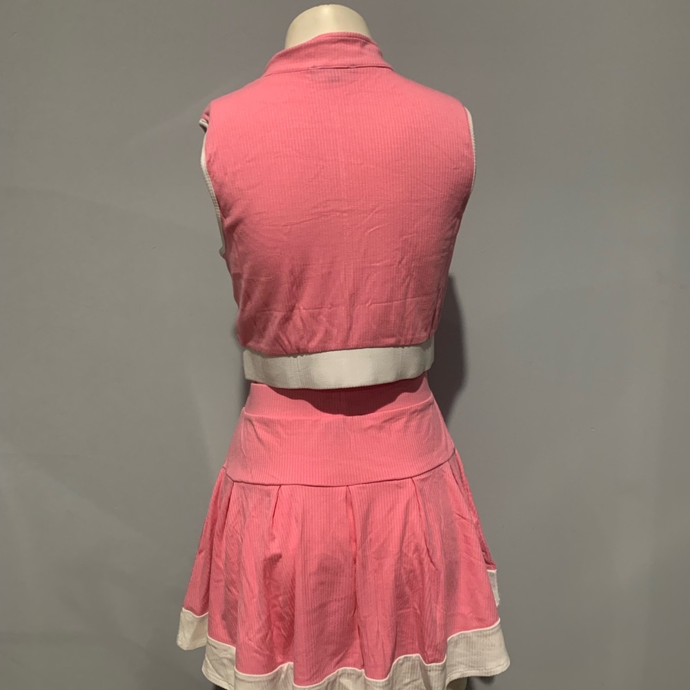 Pink and White Sleeveless Top and Skirt Set